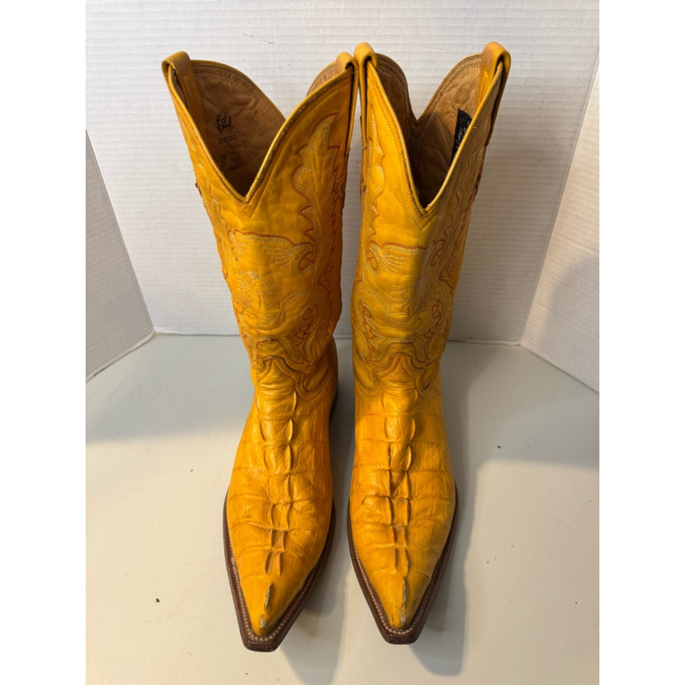 Raya de Plata Cowboy Boots Mustard Yellow Crocodile Leather, 9.5